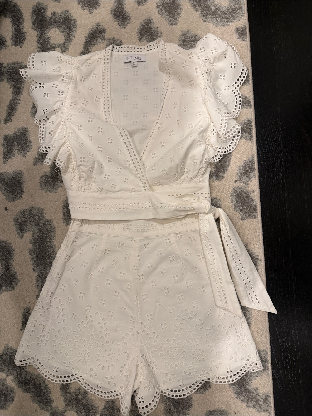INTERMIX SET- White Eyelet Top and Shorts with Scalloped Trim.